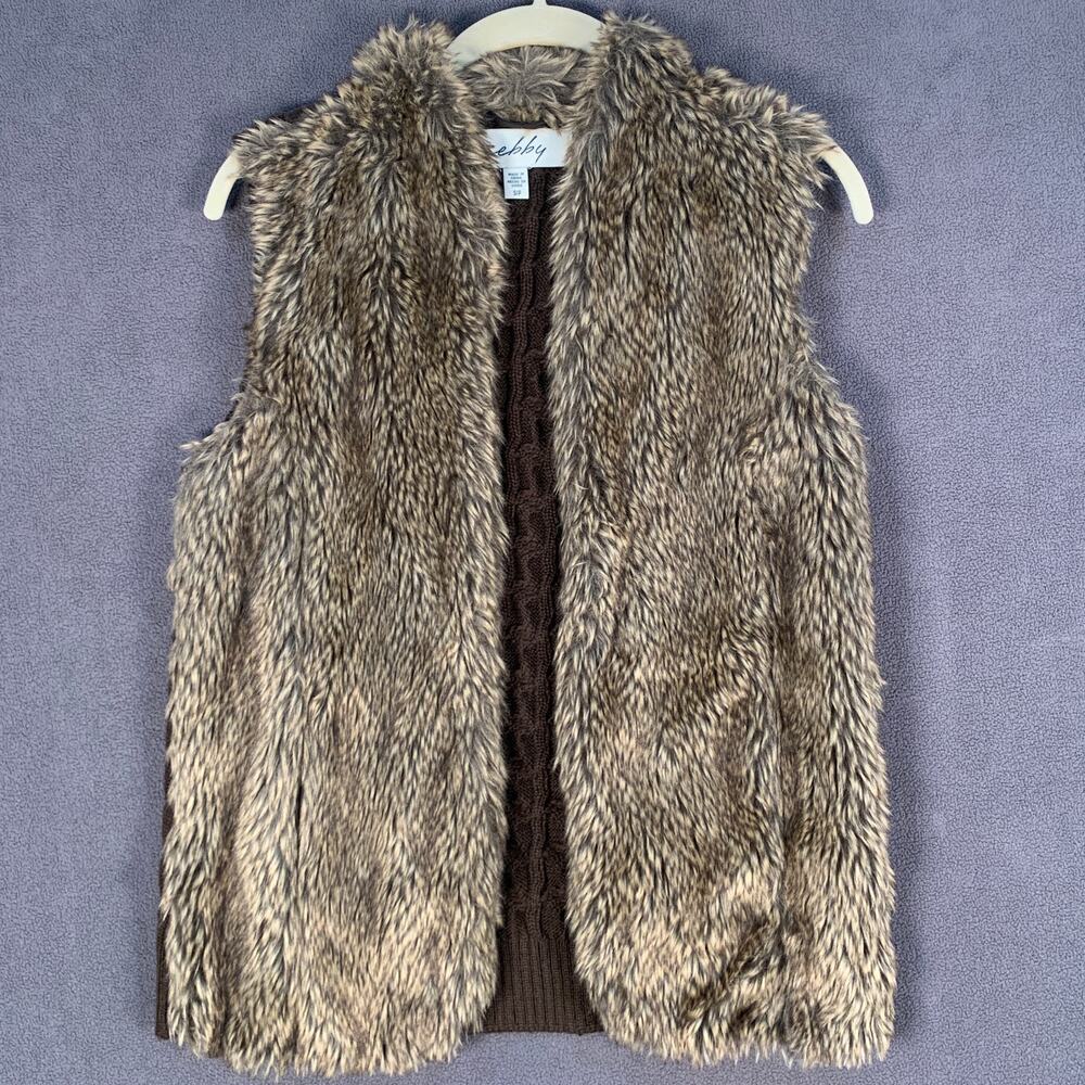 Sebby Faux Fur Vest Womens Small Brown Hippie Bohemian Cabincore Jacket Sweater